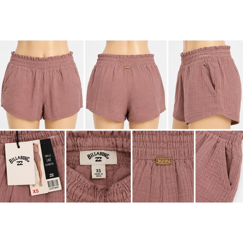 Billabong Womens Shorts XS Mauve Pink Crinkle Gauze Elastic Waist Casual NWT